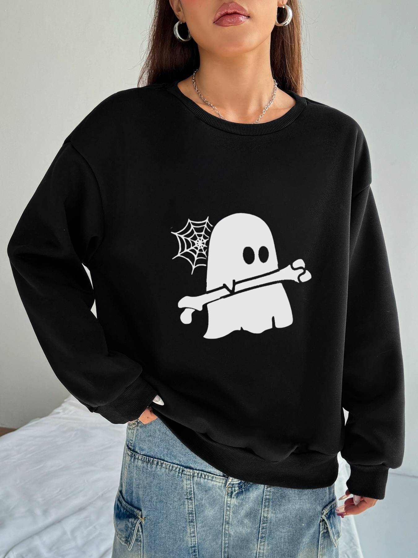 Women's Long - Sleeved Crew Neck Sweatshirt - dellidu.com - 5 - White - Women's Long - Sleeved Crew Neck Sweatshirt - XS - Women's Long - Sleeved Crew Neck Sweatshirt - CJQB227026201AZ - null