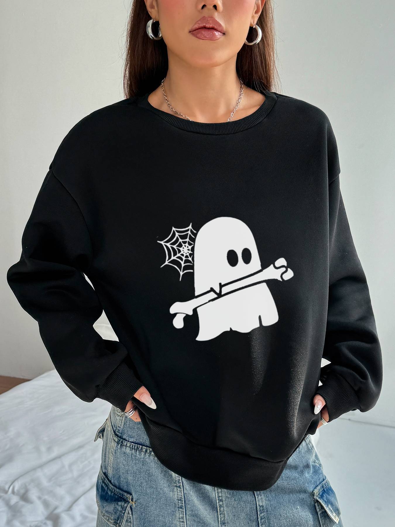 Women's Long - Sleeved Crew Neck Sweatshirt - dellidu.com - 5 - Black - Women's Long - Sleeved Crew Neck Sweatshirt - XS - Women's Long - Sleeved Crew Neck Sweatshirt - CJQB227026205EV - null