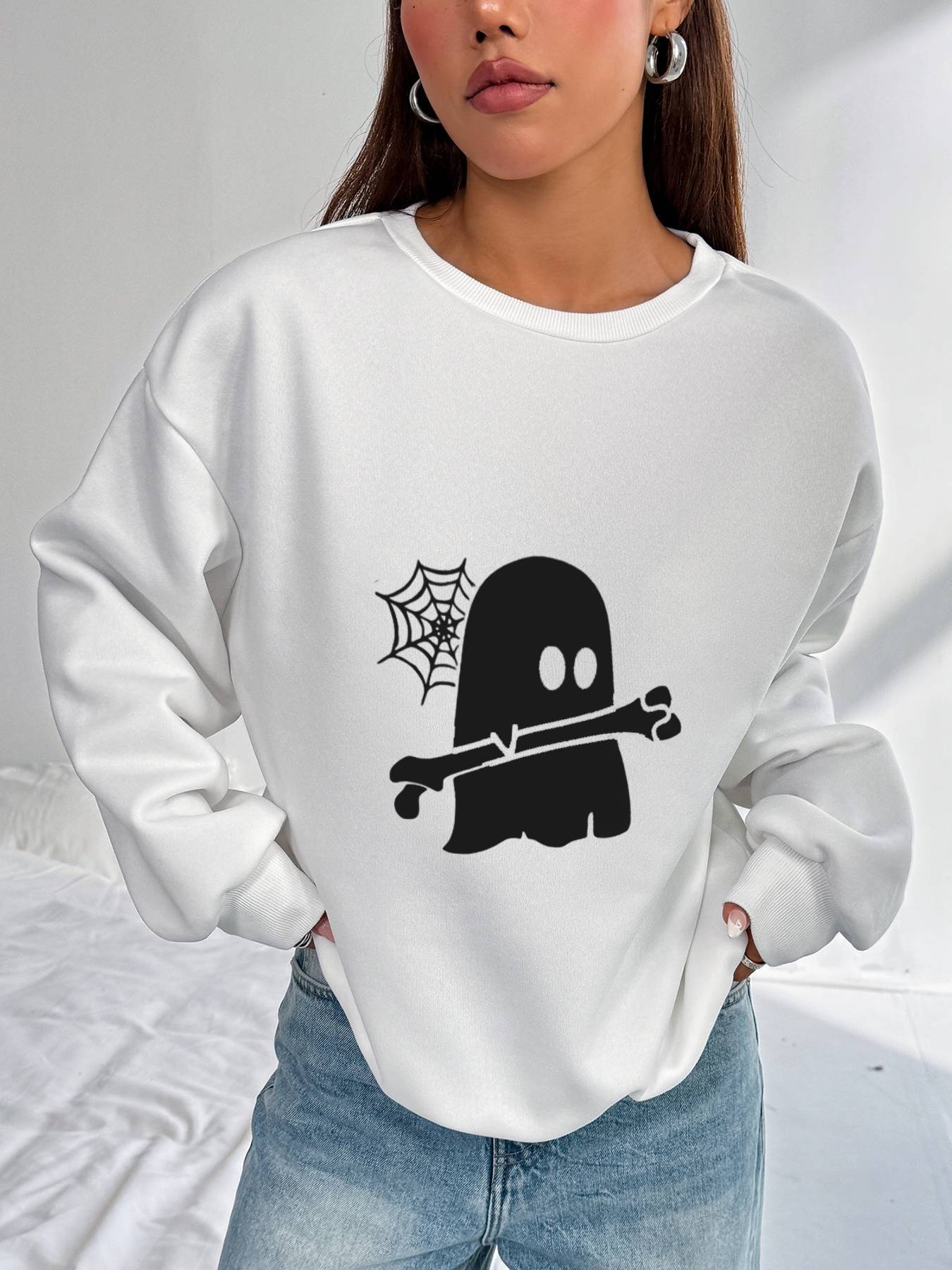 Women's Long - Sleeved Crew Neck Sweatshirt - dellidu.com - 5 - White - Women's Long - Sleeved Crew Neck Sweatshirt - XS - Women's Long - Sleeved Crew Neck Sweatshirt - CJQB227026201AZ - null