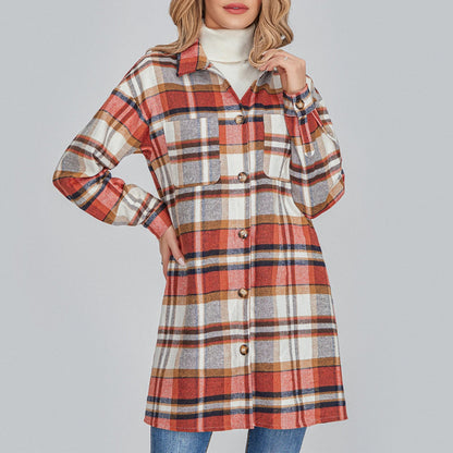 Women’s Plaid Flannel Shacket - Casual Button Down Coat - dellidu.com - Pink - Women’s Plaid Flannel Shacket - Casual Button Down Coat - M - Women’s Plaid Flannel Shacket - Casual Button Down Coat - 14:1052;5:361386 - dellidu.com