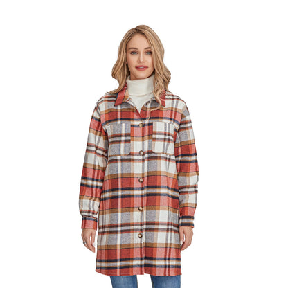 Women’s Plaid Flannel Shacket - Casual Button Down Coat - dellidu.com - Khaki - Women’s Plaid Flannel Shacket - Casual Button Down Coat - S - Women’s Plaid Flannel Shacket - Casual Button Down Coat - 14:200001438;5:100014064 - dellidu.com