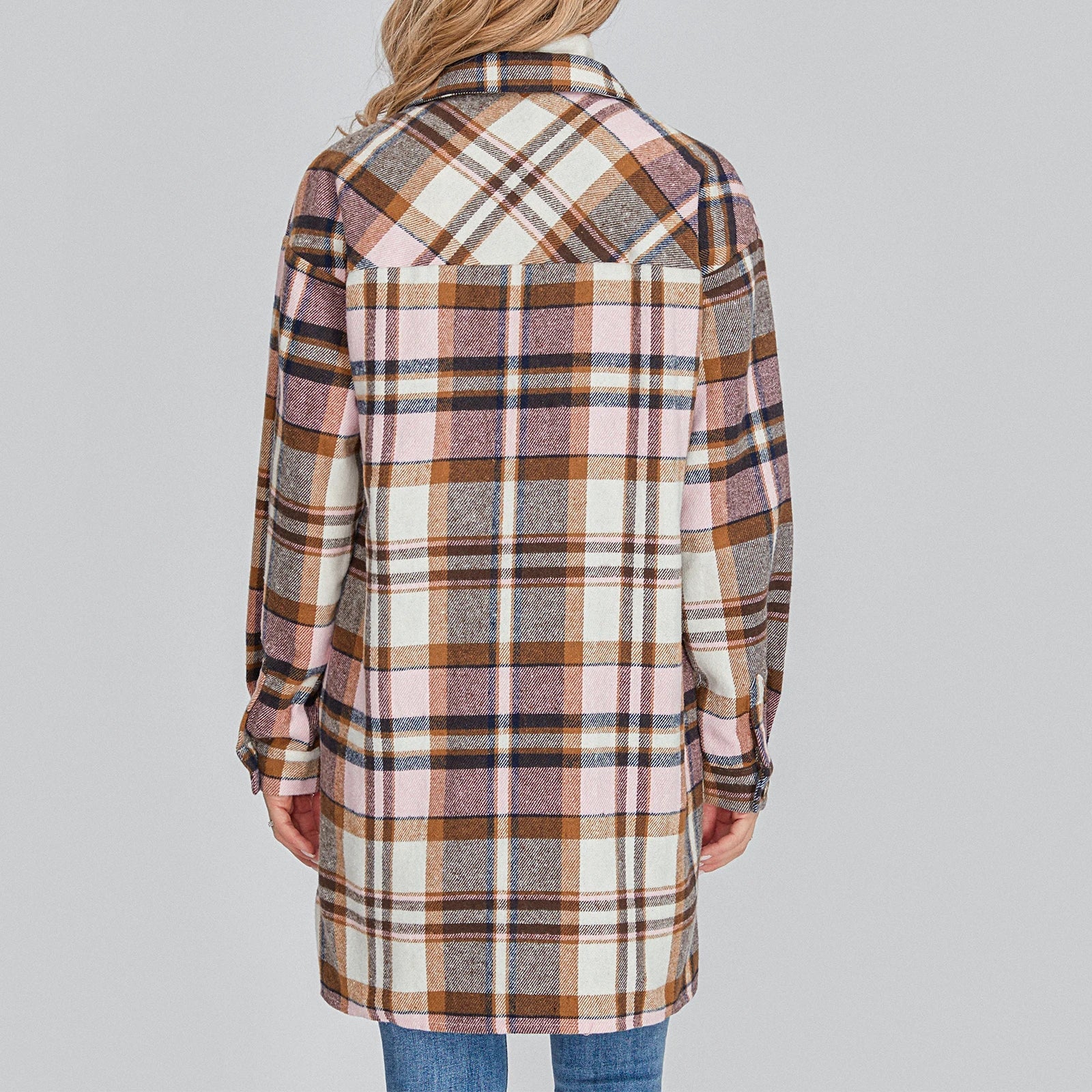 Women’s Plaid Flannel Shacket - Casual Button Down Coat - dellidu.com - Pink - Women’s Plaid Flannel Shacket - Casual Button Down Coat - M - Women’s Plaid Flannel Shacket - Casual Button Down Coat - 14:1052;5:361386 - dellidu.com