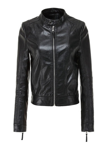 Women's PU Leather Zipper Jacket - Spring Autumn Fashion - dellidu.com - black - Women's PU Leather Zipper Jacket - Spring Autumn Fashion - XL - Women's PU Leather Zipper Jacket - Spring Autumn Fashion - 14:193;5:100014065 - dellidu.com