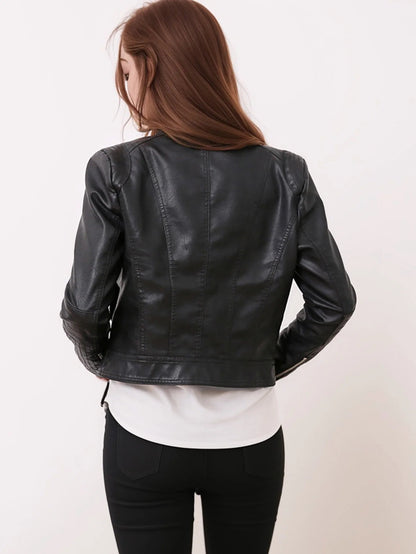 Women's PU Leather Zipper Jacket - Spring Autumn Fashion - dellidu.com - black - Women's PU Leather Zipper Jacket - Spring Autumn Fashion - XL - Women's PU Leather Zipper Jacket - Spring Autumn Fashion - 14:193;5:100014065 - dellidu.com