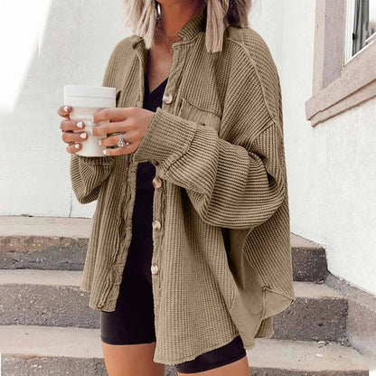 Women's Retro Waffle Jacket - Casual Long Sleeve Shacket - dellidu.com - Coffee - Women's Retro Waffle Jacket - Casual Long Sleeve Shacket - XL - United States - Women's Retro Waffle Jacket - Casual Long Sleeve Shacket - 14:201800840#Coffee;200007763:201336106;5:100014065 - dellidu.com