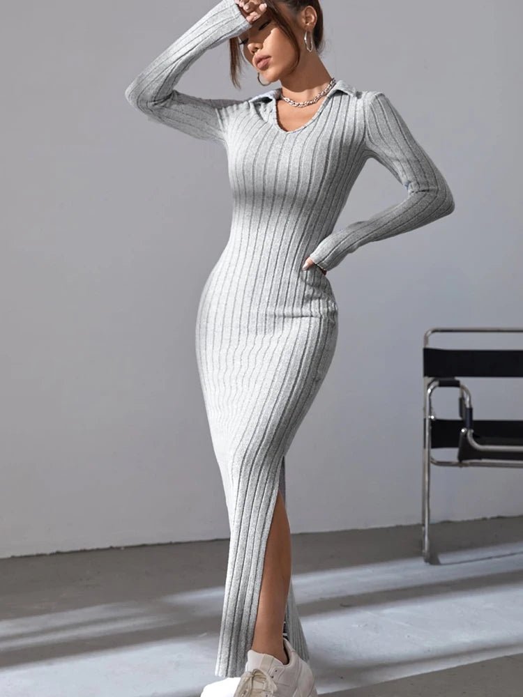 Women’s Sexy Knit V - Neck Split Dress - Autumn Winter - dellidu.com - 26916 - Women’s Sexy Knit V - Neck Split Dress - Autumn Winter - L - Women’s Sexy Knit V - Neck Split Dress - Autumn Winter - 14:13978534#26916;5:361385 - dellidu.com