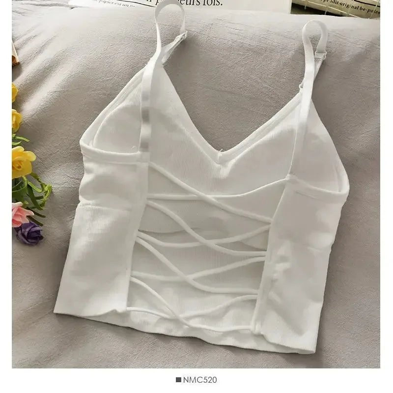 Women's Sexy Tank Top with Built - in Bra - Crop Camisole - dellidu.com - White - Women's Sexy Tank Top with Built - in Bra - Crop Camisole - One Size - Women's Sexy Tank Top with Built - in Bra - Crop Camisole - 14:771#White;5:200003528 - dellidu.com