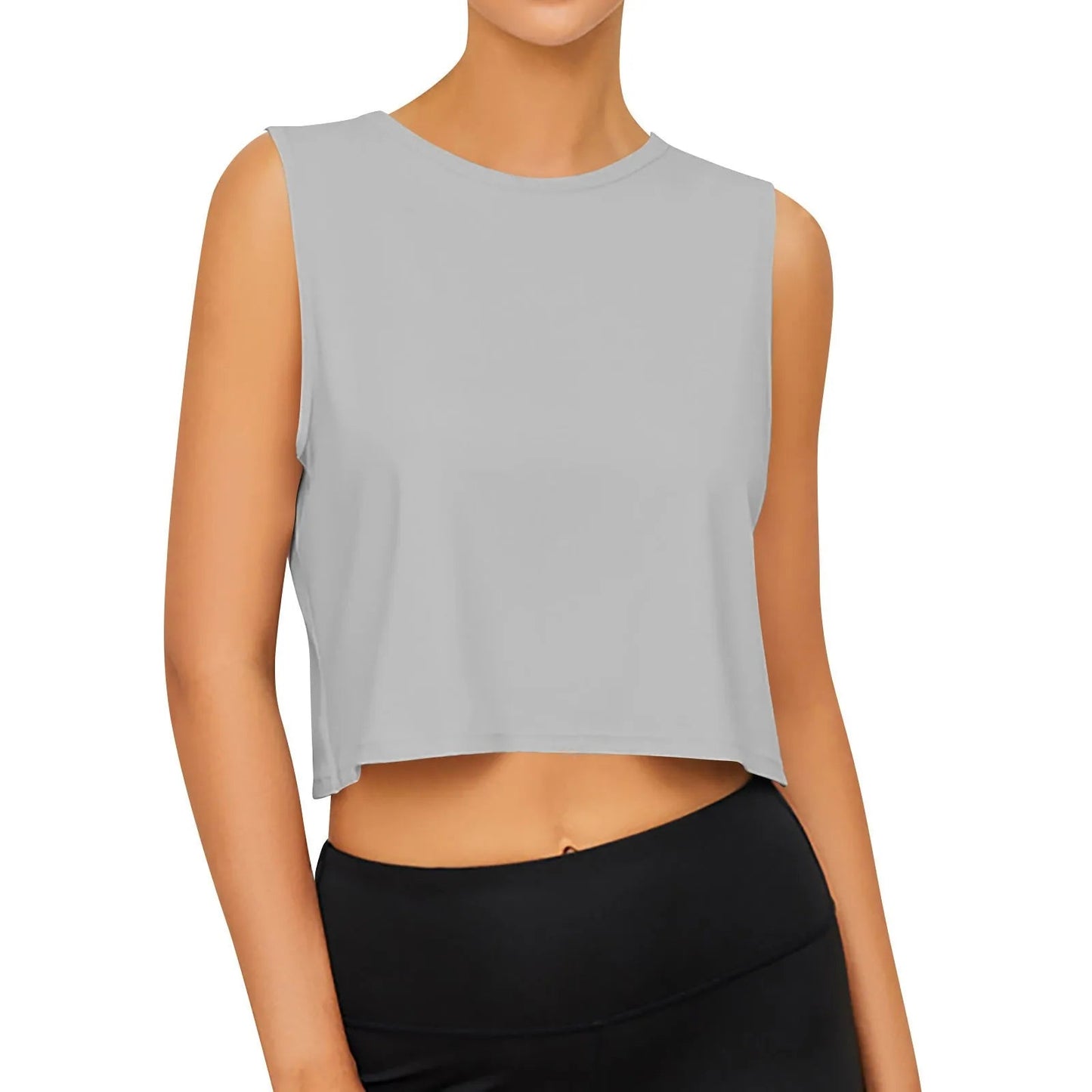 Women's Sleeveless Yoga Crop Top - Cool Workout Shirt - dellidu.com - Black - Women's Sleeveless Yoga Crop Top - Cool Workout Shirt - L - Women's Sleeveless Yoga Crop Top - Cool Workout Shirt - 14:193#Black;5:361385 - dellidu.com