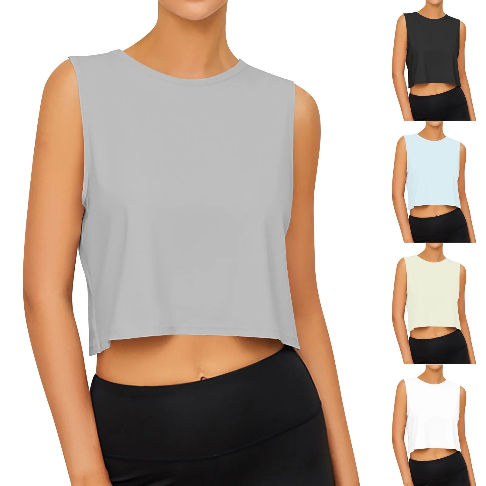 Women's Sleeveless Yoga Crop Top - Cool Workout Shirt - dellidu.com - Black - Women's Sleeveless Yoga Crop Top - Cool Workout Shirt - L - Women's Sleeveless Yoga Crop Top - Cool Workout Shirt - 14:193#Black;5:361385 - dellidu.com