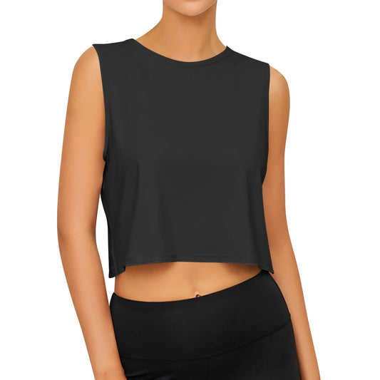 Women's Sleeveless Yoga Crop Top - Cool Workout Shirt - dellidu.com - Black - Women's Sleeveless Yoga Crop Top - Cool Workout Shirt - L - Women's Sleeveless Yoga Crop Top - Cool Workout Shirt - 14:193#Black;5:361385 - dellidu.com