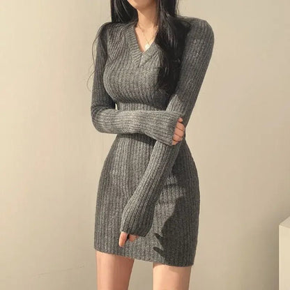 Women’s Slim Fit V - Neck Long Sleeve Bodycon Midi Dress - dellidu.com - GREY - Women’s Slim Fit V - Neck Long Sleeve Bodycon Midi Dress - One Size - Women’s Slim Fit V - Neck Long Sleeve Bodycon Midi Dress - 14:691#GREY;5:200003528 - dellidu.com