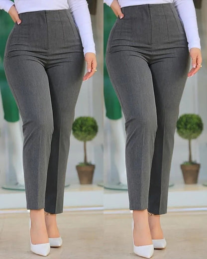 Women's Slim Solid Color Pleated Nine - Point Casual Pants - dellidu.com - Dark grey - Women's Slim Solid Color Pleated Nine - Point Casual Pants - S - Women's Slim Solid Color Pleated Nine - Point Casual Pants - 14:200004890#Dark grey;5:100014064 - dellidu.com