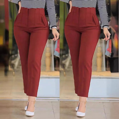 Women's Slim Solid Color Pleated Nine - Point Casual Pants - dellidu.com - Wine red - Women's Slim Solid Color Pleated Nine - Point Casual Pants - S - Women's Slim Solid Color Pleated Nine - Point Casual Pants - 14:273312254#Wine red;5:100014064 - dellidu.com