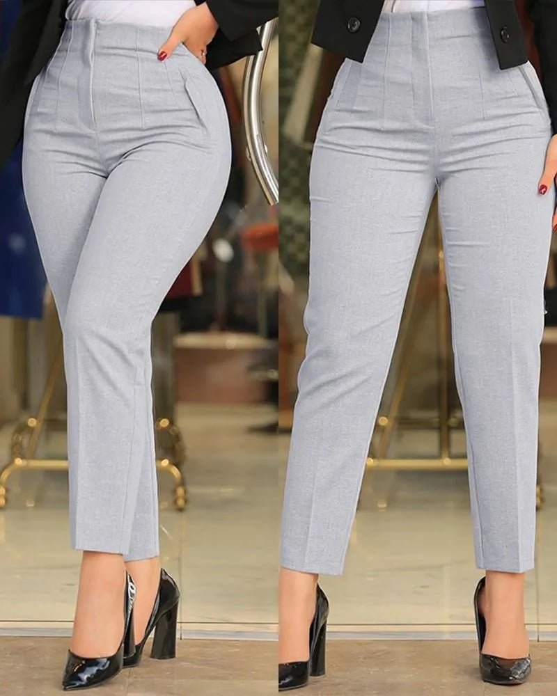 Women's Slim Solid Color Pleated Nine - Point Casual Pants - dellidu.com - Light grey - Women's Slim Solid Color Pleated Nine - Point Casual Pants - S - Women's Slim Solid Color Pleated Nine - Point Casual Pants - 14:200006151#Light grey;5:100014064 - dellidu.com