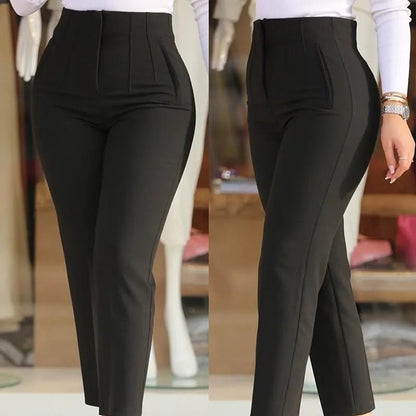 Women's Slim Solid Color Pleated Nine - Point Casual Pants - dellidu.com - black - Women's Slim Solid Color Pleated Nine - Point Casual Pants - S - Women's Slim Solid Color Pleated Nine - Point Casual Pants - 14:193#black;5:100014064 - dellidu.com