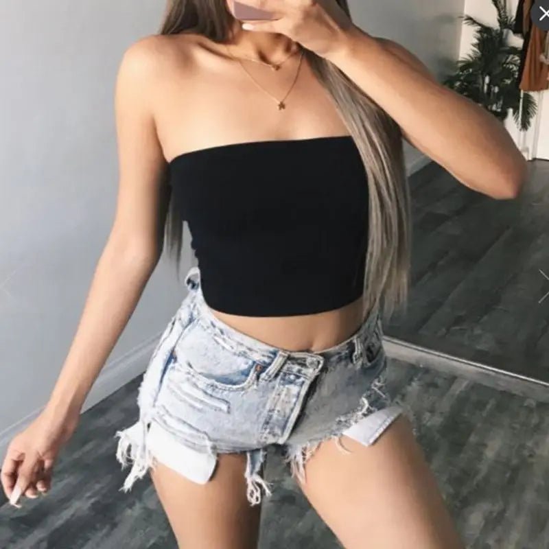 Womens Strapless Off Shoulder Crop Tube Top - Solid Color - dellidu.com - WHITE - Womens Strapless Off Shoulder Crop Tube Top - Solid Color - One Size - Womens Strapless Off Shoulder Crop Tube Top - Solid Color - 14:29;5:200003528 - dellidu.com