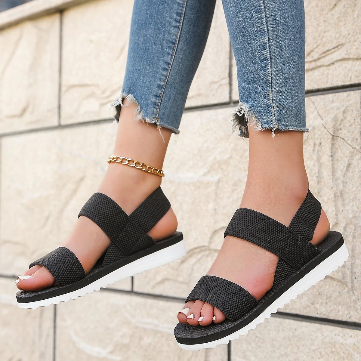 Women's Trendy Anti - Slip Flat Sandals - Pure Black - dellidu.com - black - Women's Trendy Anti - Slip Flat Sandals - Pure Black - 37 - Women's Trendy Anti - Slip Flat Sandals - Pure Black - 14:193;200000124:100010482 - dellidu.com