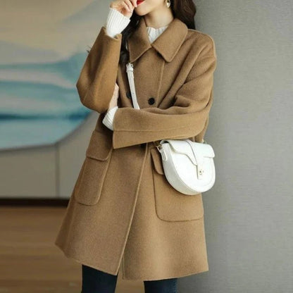 Women's Warm Woolen Overcoat with Lapel Collar - dellidu.com - Khaki - Women's Warm Woolen Overcoat with Lapel Collar - M - Women's Warm Woolen Overcoat with Lapel Collar - 14:200001438#Khaki;5:361386 - dellidu.com