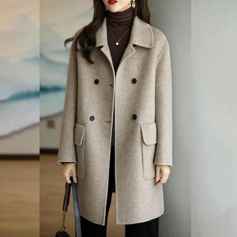 Women's Warm Woolen Overcoat with Lapel Collar - dellidu.com - Khaki - Women's Warm Woolen Overcoat with Lapel Collar - M - Women's Warm Woolen Overcoat with Lapel Collar - 14:200001438#Khaki;5:361386 - dellidu.com