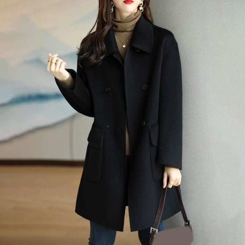 Women's Warm Woolen Overcoat with Lapel Collar - dellidu.com - Khaki - Women's Warm Woolen Overcoat with Lapel Collar - M - Women's Warm Woolen Overcoat with Lapel Collar - 14:200001438#Khaki;5:361386 - dellidu.com