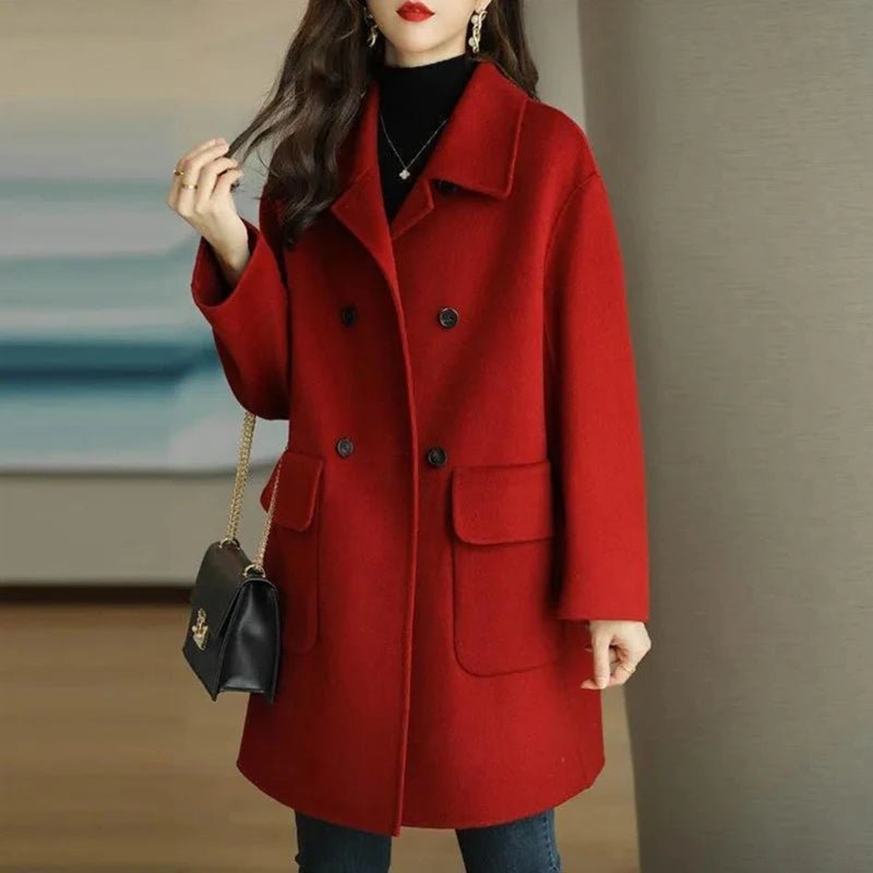 Women's Warm Woolen Overcoat with Lapel Collar - dellidu.com - Khaki - Women's Warm Woolen Overcoat with Lapel Collar - M - Women's Warm Woolen Overcoat with Lapel Collar - 14:200001438#Khaki;5:361386 - dellidu.com