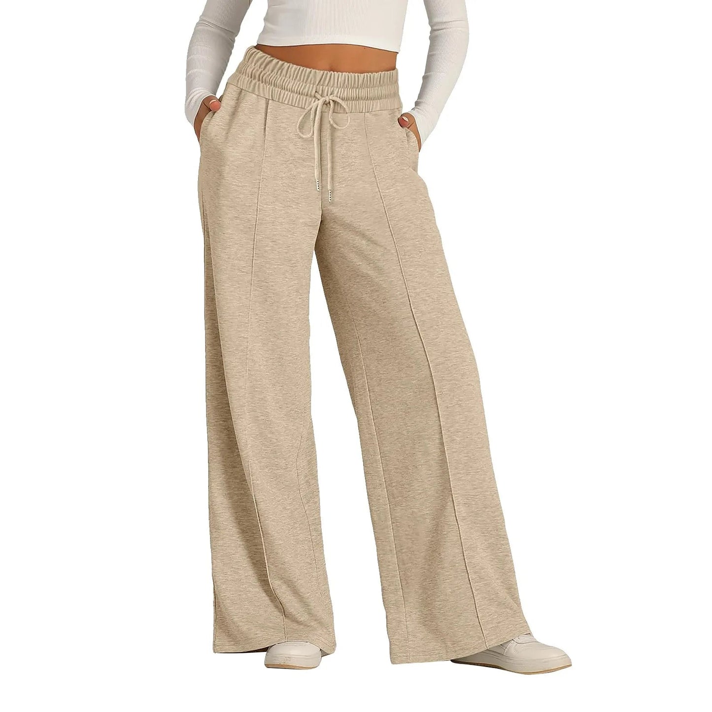 Women's Wide Leg Jogger Sweatpants - Casual Fitness Pants - dellidu.com - Khaki - Women's Wide Leg Jogger Sweatpants - Casual Fitness Pants - S - Women's Wide Leg Jogger Sweatpants - Casual Fitness Pants - 14:200001438#Khaki;5:100014064 - dellidu.com