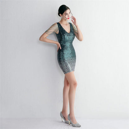 YIDINGZS Sexy V Neck Green Sequin Bodycon Dress - dellidu.com - Black Gold - YIDINGZS Sexy V Neck Green Sequin Bodycon Dress - 8 - YIDINGZS Sexy V Neck Green Sequin Bodycon Dress - 14:771#Black Gold;200000443:699 - dellidu.com