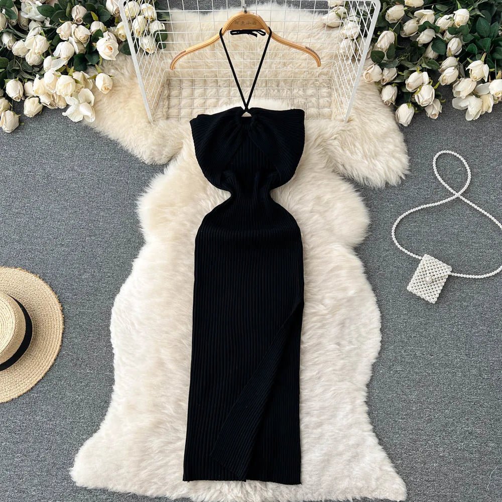 YuooMuoo Chic Sexy Split Knitted Summer Dress - dellidu.com - black - YuooMuoo Chic Sexy Split Knitted Summer Dress - One Size - YuooMuoo Chic Sexy Split Knitted Summer Dress - 14:193;5:200003528 - dellidu.com