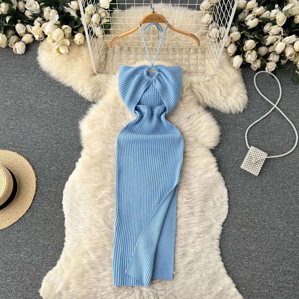 YuooMuoo Chic Sexy Split Knitted Summer Dress - dellidu.com - Blue - YuooMuoo Chic Sexy Split Knitted Summer Dress - One Size - YuooMuoo Chic Sexy Split Knitted Summer Dress - 14:173;5:200003528 - dellidu.com