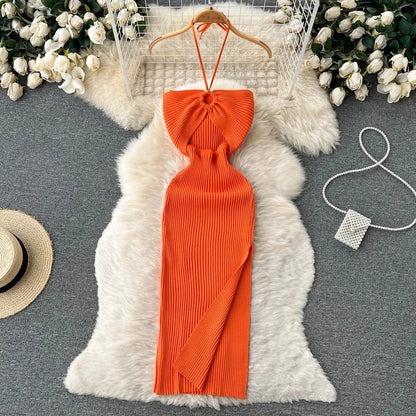 YuooMuoo Chic Sexy Split Knitted Summer Dress - dellidu.com - Orange - YuooMuoo Chic Sexy Split Knitted Summer Dress - One Size - YuooMuoo Chic Sexy Split Knitted Summer Dress - 14:350852;5:200003528 - dellidu.com