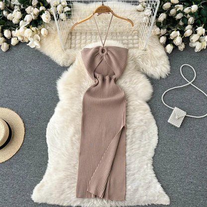 YuooMuoo Chic Sexy Split Knitted Summer Dress - dellidu.com - Khaki - YuooMuoo Chic Sexy Split Knitted Summer Dress - One Size - YuooMuoo Chic Sexy Split Knitted Summer Dress - 14:200001438;5:200003528 - dellidu.com