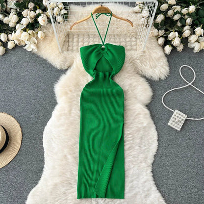 YuooMuoo Chic Sexy Split Knitted Summer Dress - dellidu.com - green - YuooMuoo Chic Sexy Split Knitted Summer Dress - One Size - YuooMuoo Chic Sexy Split Knitted Summer Dress - 14:175;5:200003528 - dellidu.com