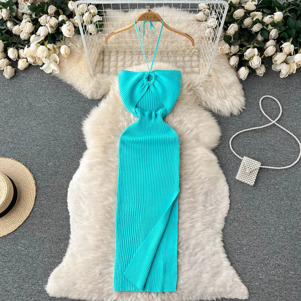 YuooMuoo Chic Sexy Split Knitted Summer Dress - dellidu.com - SKY BLUE - YuooMuoo Chic Sexy Split Knitted Summer Dress - One Size - YuooMuoo Chic Sexy Split Knitted Summer Dress - 14:1254;5:200003528 - dellidu.com