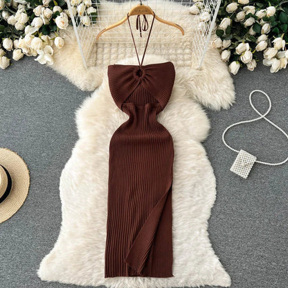 YuooMuoo Chic Sexy Split Knitted Summer Dress - dellidu.com - Chocolate - YuooMuoo Chic Sexy Split Knitted Summer Dress - One Size - YuooMuoo Chic Sexy Split Knitted Summer Dress - 14:200000195;5:200003528 - dellidu.com