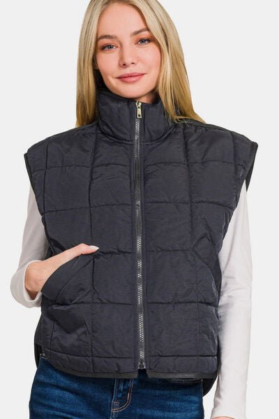 Zenana Cropped Puffer Vest with Pockets - dellidu.com - 100100050101291 - Black - 59c26b49 - 1e9b - 4230 - 88f9 - c4ad11c59f06 - Min - S - 59c26b49 - 1e9b - 4230 - 88f9 - c4ad11c59f06 - Min - 100100050101291 - Trendsi